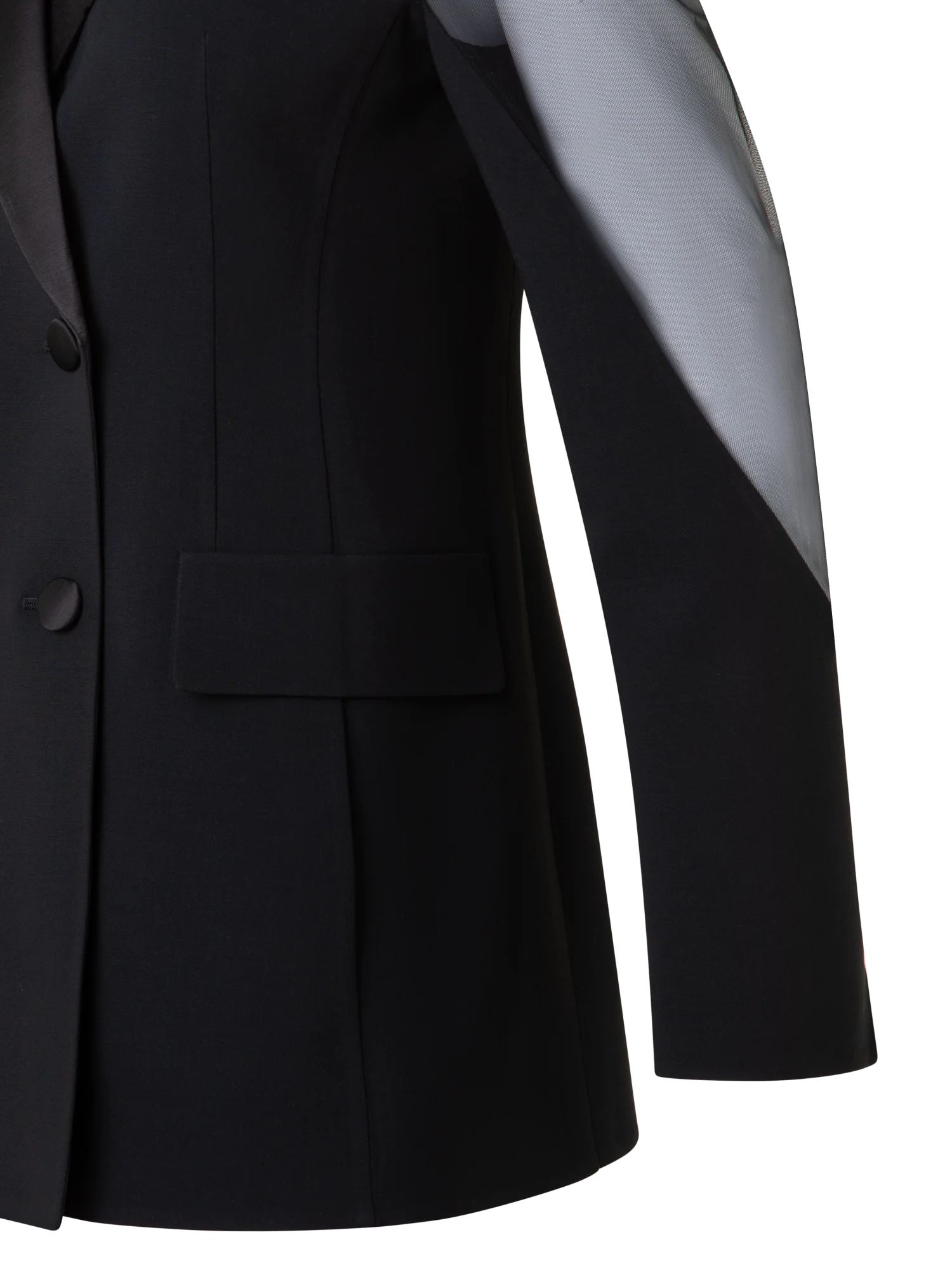 Wool Satin Tuxedo Jacket with Sheer Shoulders - Image 3