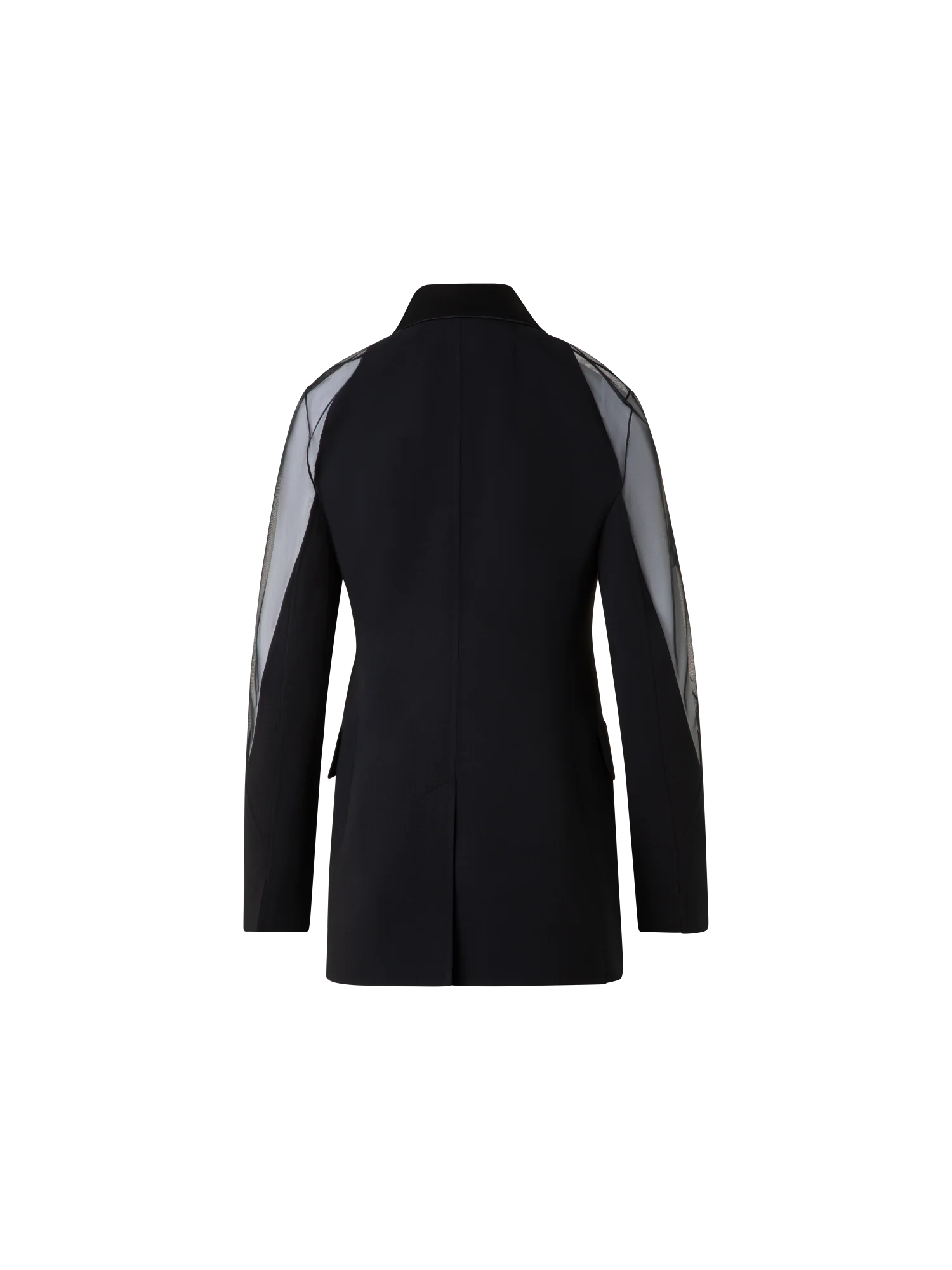 Wool Satin Tuxedo Jacket with Sheer Shoulders - Image 4