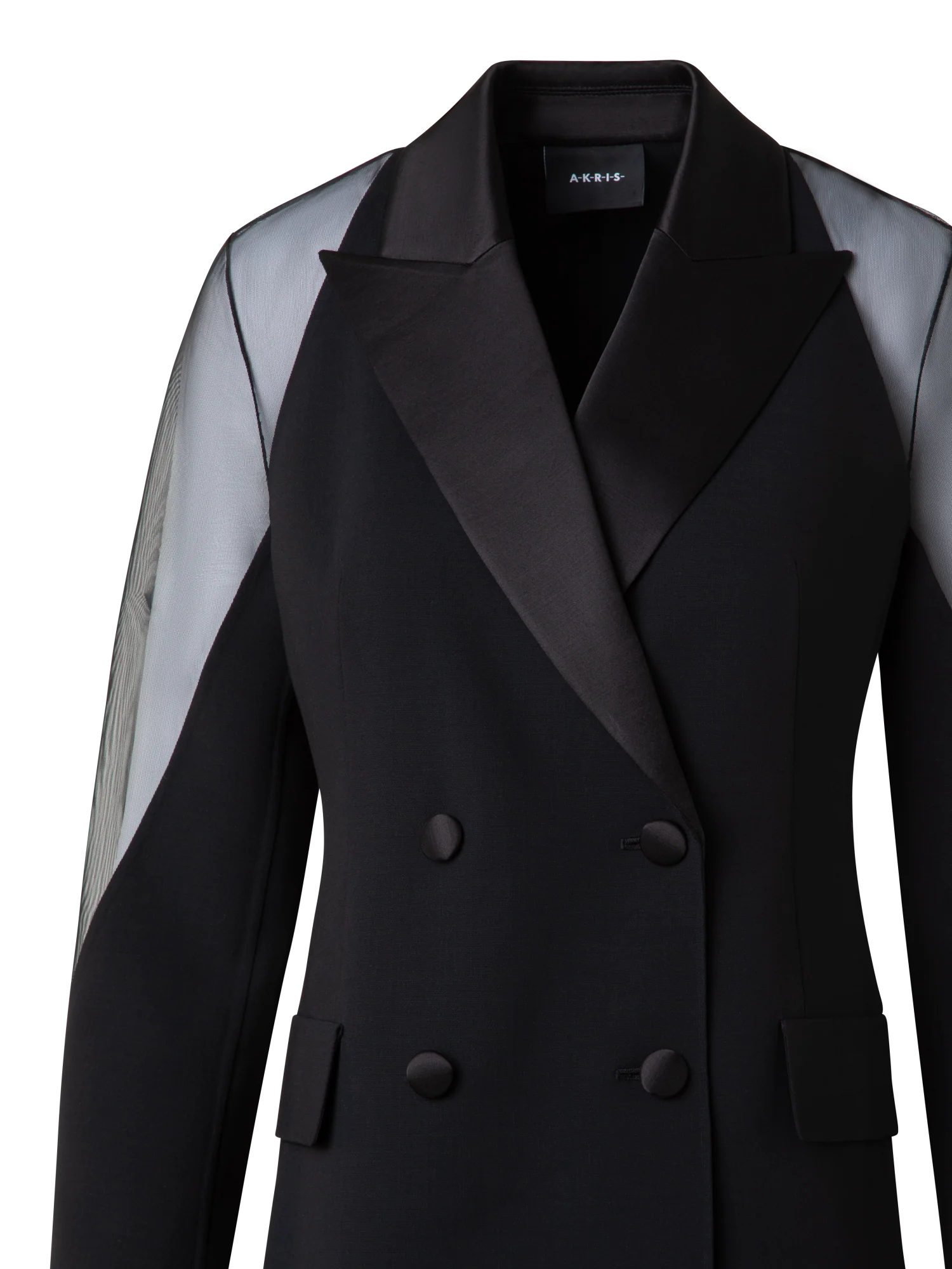 Wool Satin Tuxedo Jacket with Sheer Shoulders - Image 5